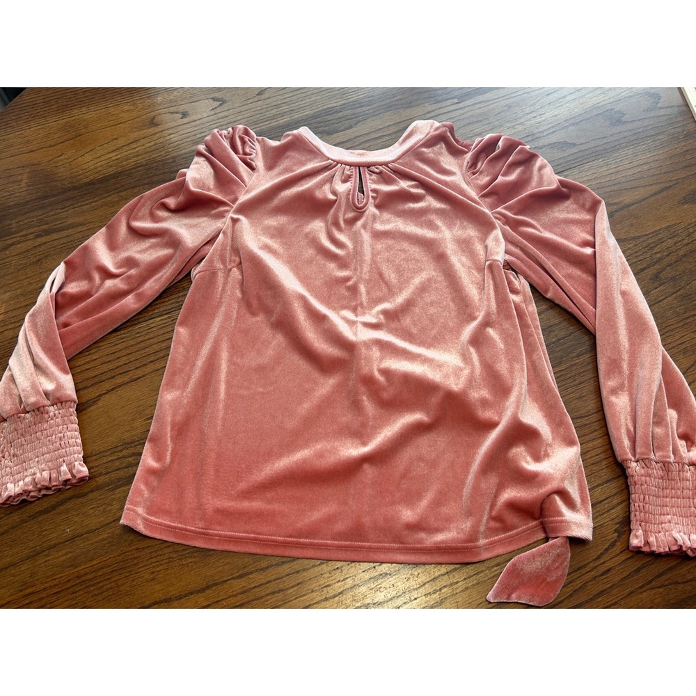 Sakurafina‎ Pink Velvet Puffy Sleeve Blouse Smocked Cuff Tie Back Top Small